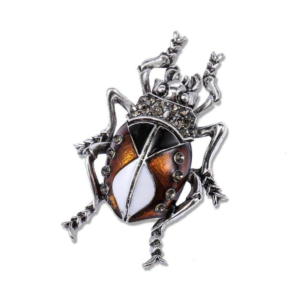 Brown Beetle Enamel Rhinestone Pin Broach